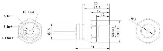 เครื่องตรวจความดันซิลิคอน 15 มม OEM ด้วยเส้น 1/4npt สําหรับการวัดระดับของของเหลว 1